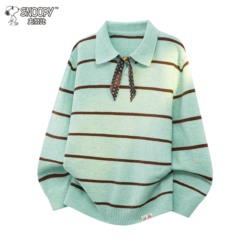Snoopy/Snoopy Casual Style Color-Blocked Lapel Sweater for Men, Autumn and Winter Wool Striped Loose Knitwear Snoopy/Snoopy Casual Style Color-Blocked Lapel Sweater for Men, Autumn and Winter Wool Striped Loose Knitwear