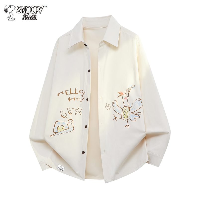 Snoopy Cartoon Print Long Sleeve Shirt Men's Autumn Trendy Casual Top Student Shirt Jacket Snoopy Cartoon Print Long Sleeve Shirt Men's Autumn Trendy Casual Top Student Shirt Jacket