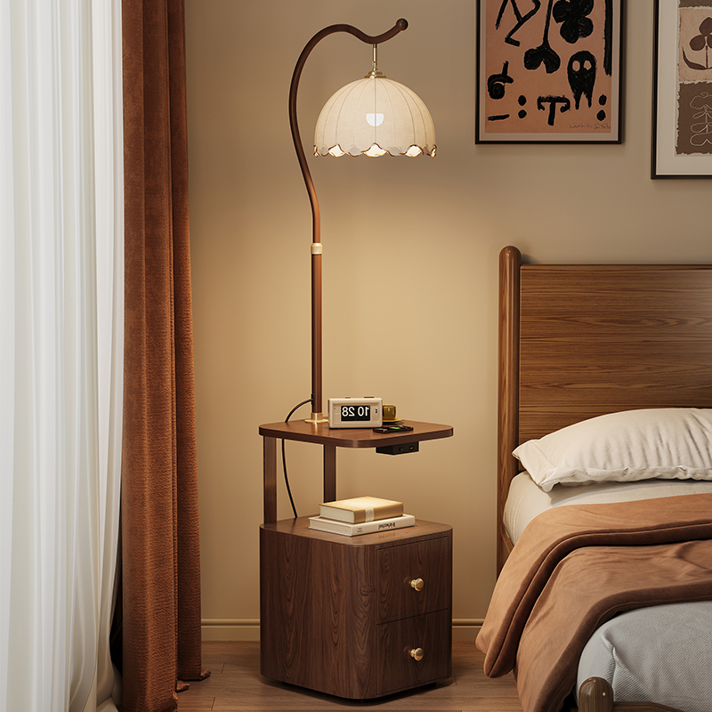 Floor Lamp, Bedside Table Lamp, Integrated Home Bedroom Mid-Century Style Bedside Storage Cabinet, Shelf, Light Luxury and High-End Feel Floor Lamp, Bedside Table Lamp, Integrated Home Bedroom Mid-Century Style Bedside Storage Cabinet, Shelf, Light Luxury and High-End Feel