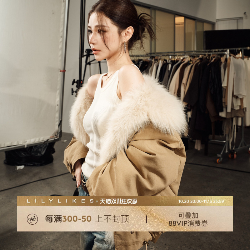 Lilylikes "Snow Parka Jacket 95% White Goose Down/Finnish Imported Fox Fur Large Lapel Fur Parka Jacket Lilylikes "Snow Parka Jacket 95% White Goose Down/Finnish Imported Fox Fur Large Lapel Fur Parka Jacket