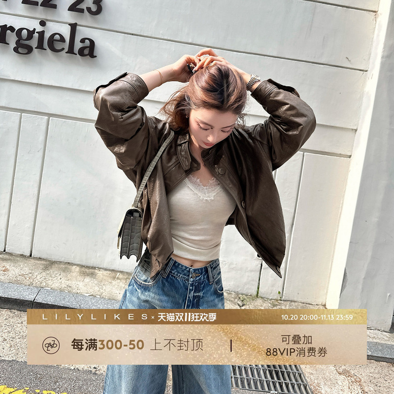 Lilylikes Black Label "Manchester City Jacket" High-End Oil-Waxed First-Layer Cowhide Leather Stand-Collar Leather Jacket