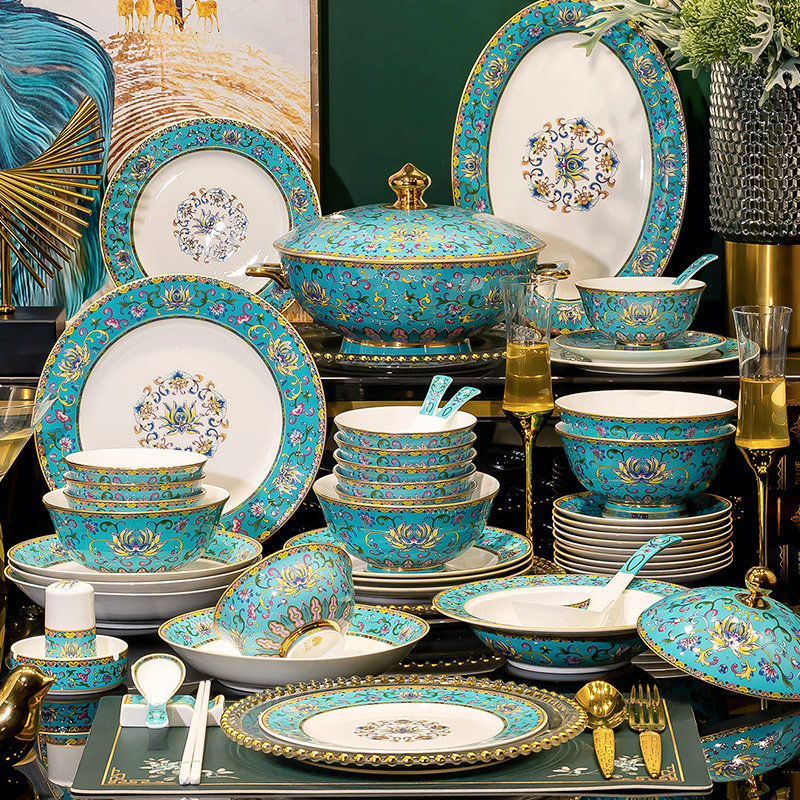 [Jingjia] Jingdezhen High-End Enamel Bowl and Plate Set, Household High-End Tableware Set, Bowls and Plates, Housewarming Gift