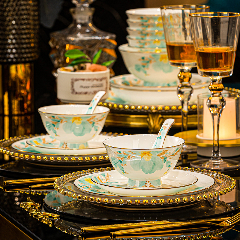 [Jingjia] First-Grade Bone China Jingdezhen High-End Luxury Bowl and Plate Tableware Set, High-End Feel, Bowls and Plates for Home Use