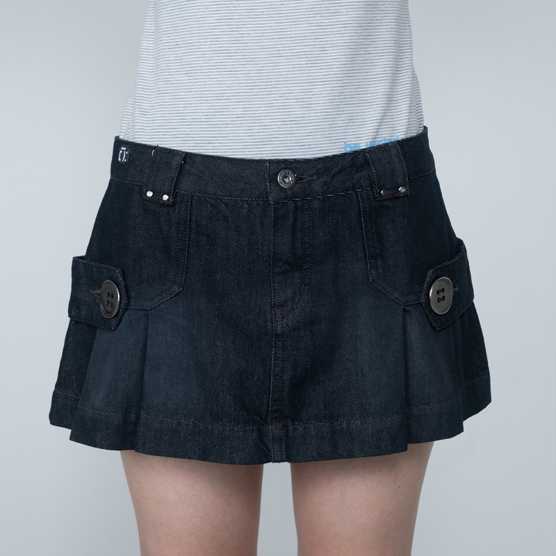 Nnn Society Denim Electroplated Metal Button Decoration Side Pleats Stackable Washable Denim Mini Skirt Nnn Society Denim Electroplated Metal Button Decoration Side Pleats Stackable Washable Denim Mini Skirt