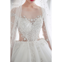 Hera custom stars 2021 new one-shoulder palace luxury long-sleeved big tail bridal starry sky main wedding dress