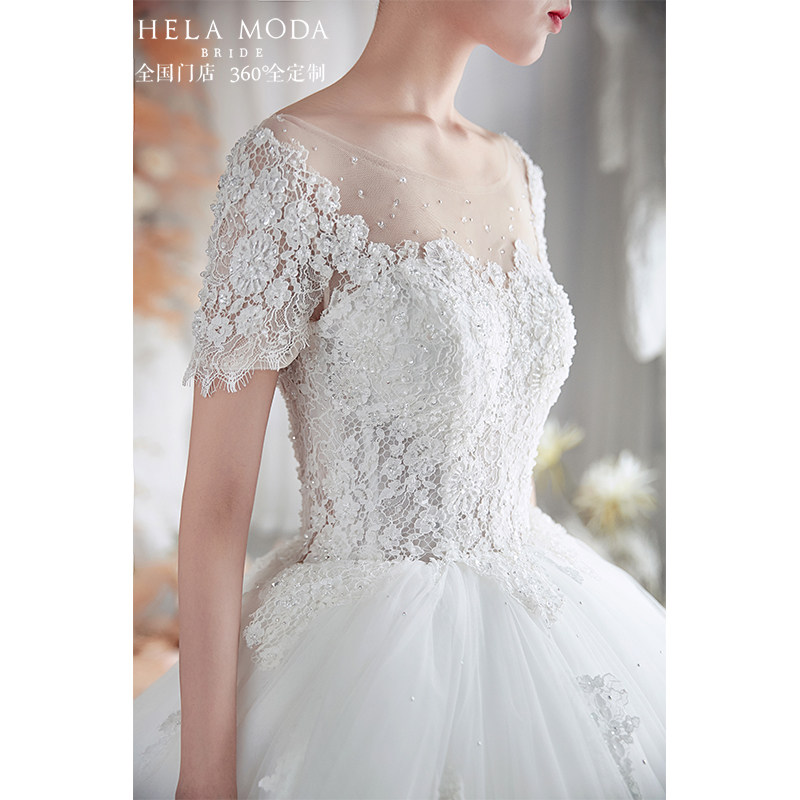 Hera custom 2022 new reworking lace embroidered dew back conspicuy bridal bridal main wedding dress long trailing-Taobao