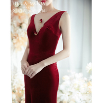 2021 new toast dress bride autumn and summer new Years eve skirt female banquet engagement rose red temperament evening dress