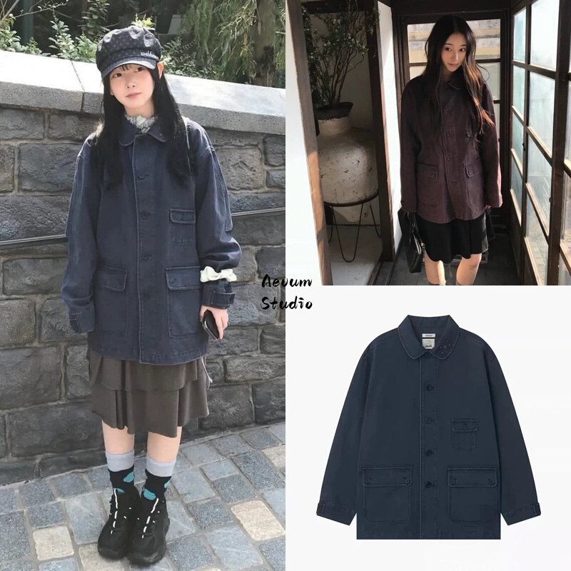 Buyer's Store Oheshio 26 Fall New Collection Fashionable Workwear Style Vintage Versatile Denim Mid-Length Jacket Coat Buyer's Store Oheshio 26 Fall New Collection Fashionable Workwear Style Vintage Versatile Denim Mid-Length Jacket Coat