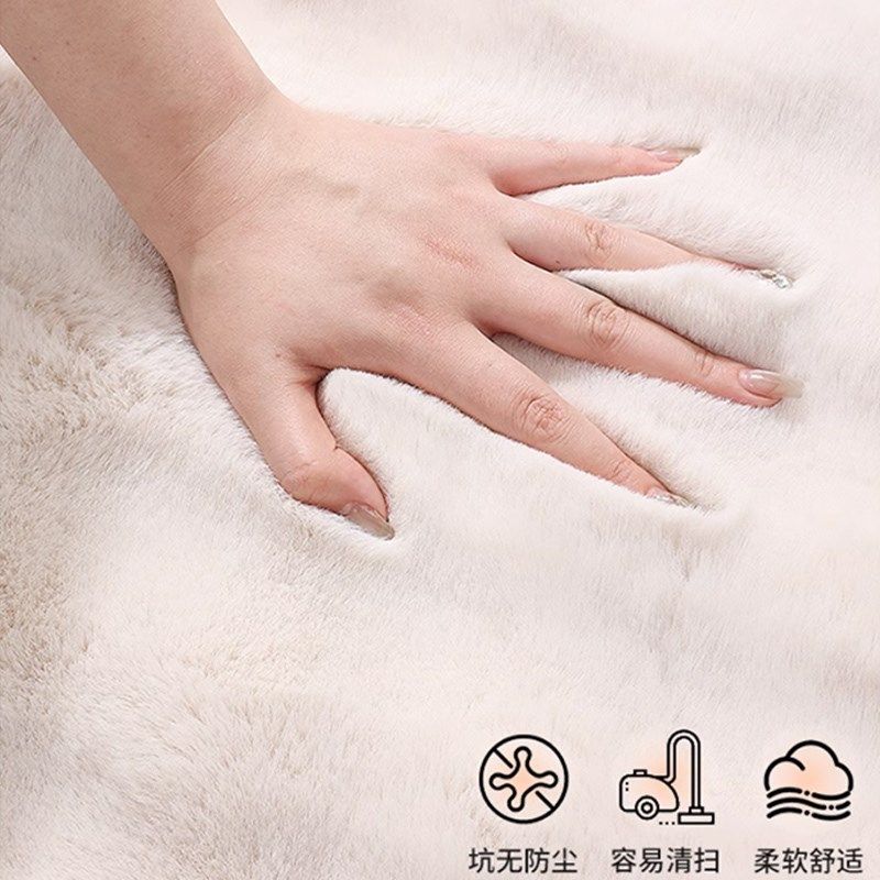 Thickened bedside blanket imitation rabbit fur bedroom cloakroom carpet living room winter warm non-slip solid color cream style floor mat