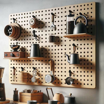 Solid wood hole board coffee g tool storage wall rack internet celebrity accessories display rack coffee corner can be customized