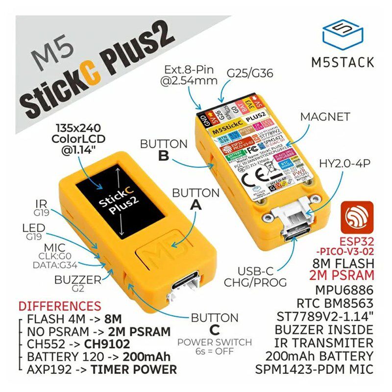 M5Stack M5StickC PLUS2 ESP32-PICO Mini IoT Development Kit I