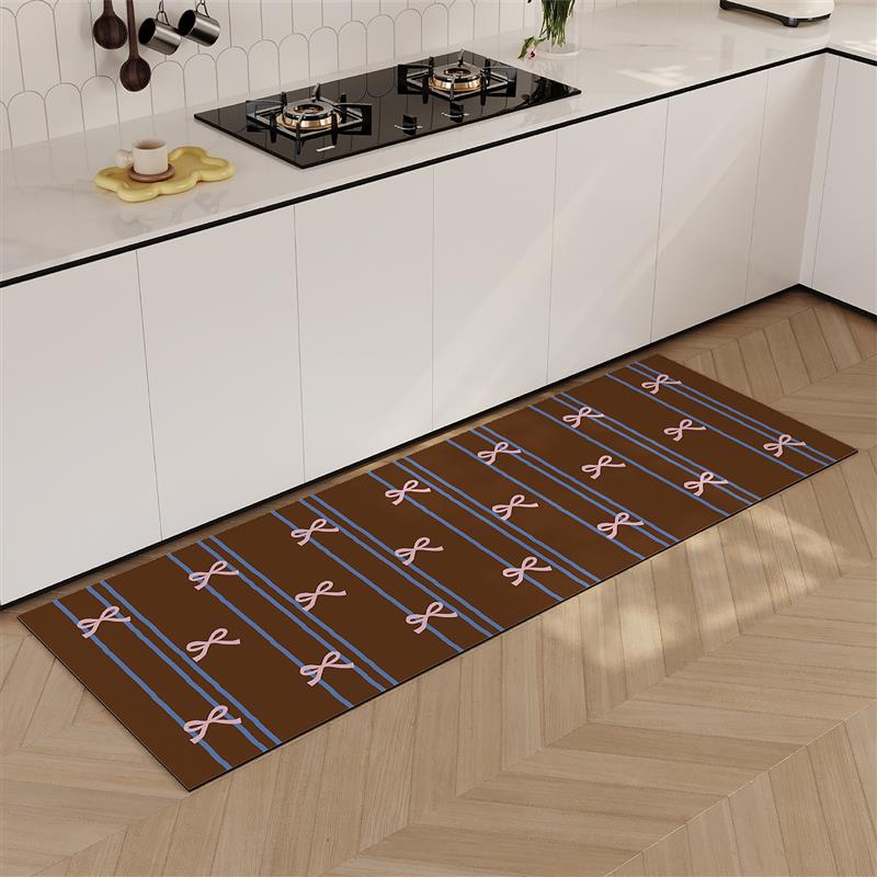 Second-hand bowknot kitchen f-room special floor mat that absorbs water and oil, non-slip, no-wash, dirt-resistant corner carpet, diatom mud feet