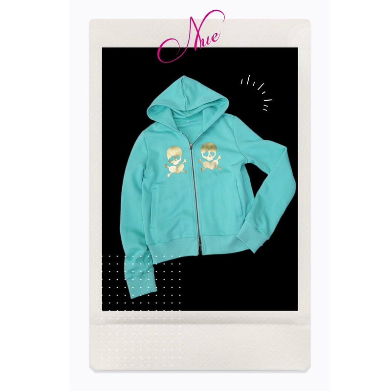 Nue2026 Autumn Mint Green Gold Foil Skull Angel Print Slim Fit Regular Shoulder Hoodie Jacket Korean Style Asian Nue2026 Autumn Mint Green Gold Foil Skull Angel Print Slim Fit Regular Shoulder Hoodie Jacket Korean Style Asian