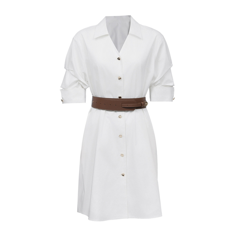 [Same Style as in the Mall] 2026 Summer and Autumn New Style Solid Color Shirt Dress with Belt, Lapel, and Buttons for Women