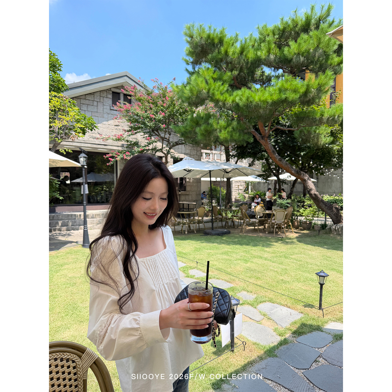 Siiooye Daily Romance White French Square Neck Striped Shirt Women's Autumn Shirt Lace Patchwork Long Sleeve Top Siiooye Daily Romance White French Square Neck Striped Shirt Women's Autumn Shirt Lace Patchwork Long Sleeve Top