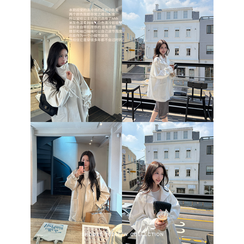 Siiooye Jeju Island Autumn Wind Project Two-Color Stand-Up Collar Drawstring Windbreaker Women's Autumn Coat, One Garment with Multiple Ways to Wear