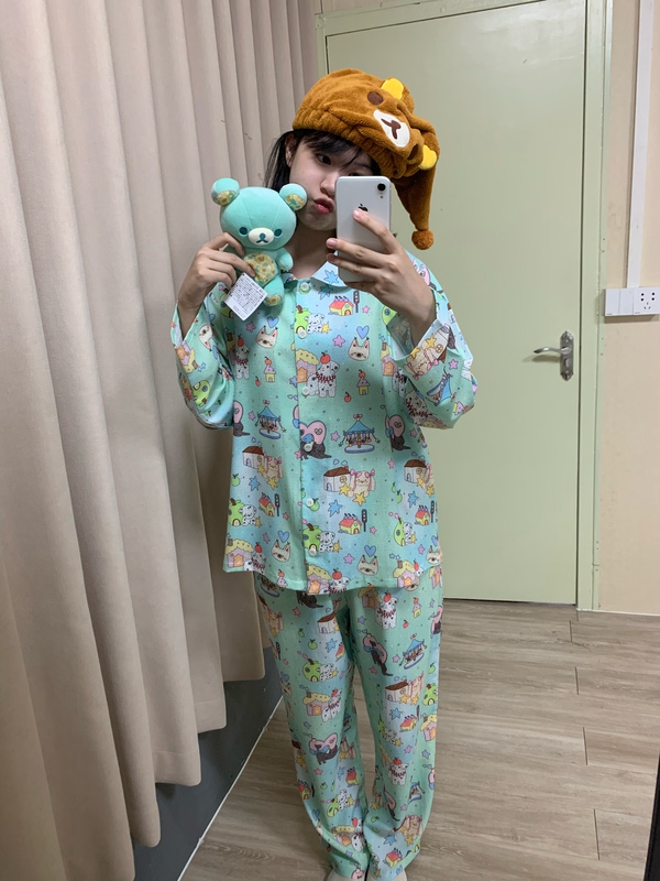 Cocoa King Kingdom Mint-Flavored Cat and Dog Home Autumn Pajamas Crepe Long Sleeve Long Pants Cartoon Set