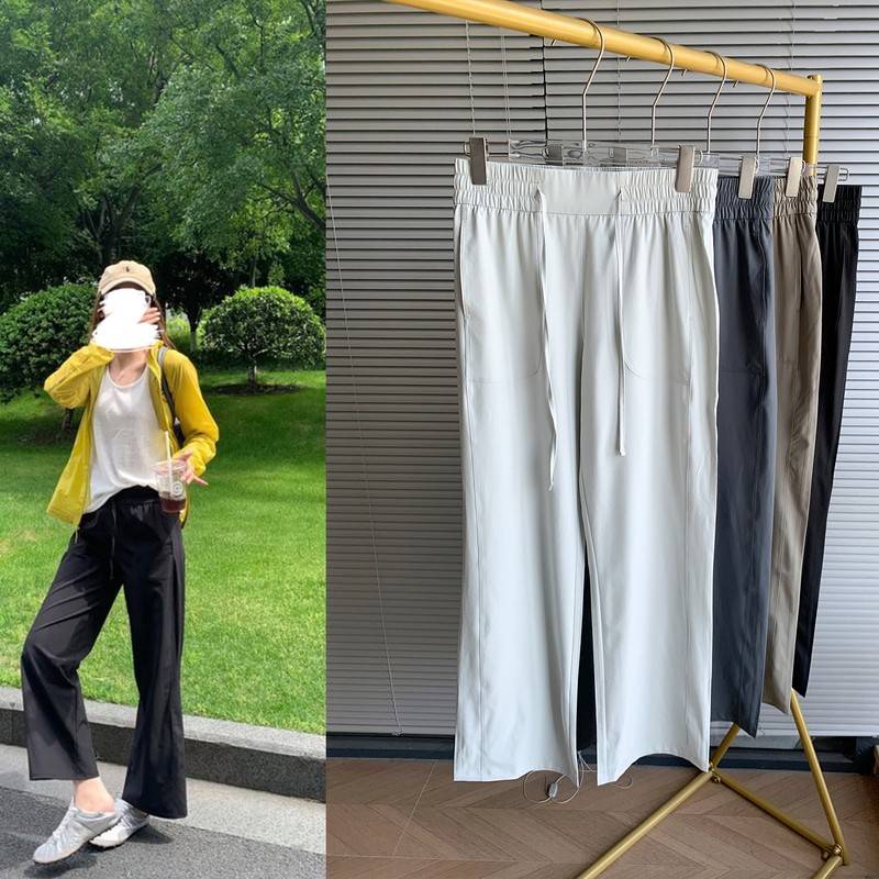 Super Suitable for Summer Pull-On Women's Elastic Waist Mid-Rise Wide-Leg Pants Swif* Functional Fabric