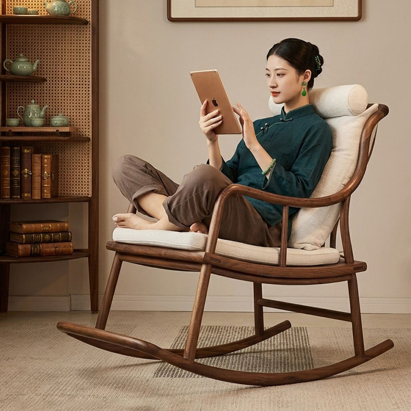 Black Walnut Solid Wood Rocking Lounge Chair for Adults, Suitable for Sleeping, Home Balcony Single Sofa, Lazy Chair, Adult Rocking Chair Black Walnut Solid Wood Rocking Lounge Chair for Adults, Suitable for Sleeping, Home Balcony Single Sofa, Lazy Chair, Adult Rocking Chair