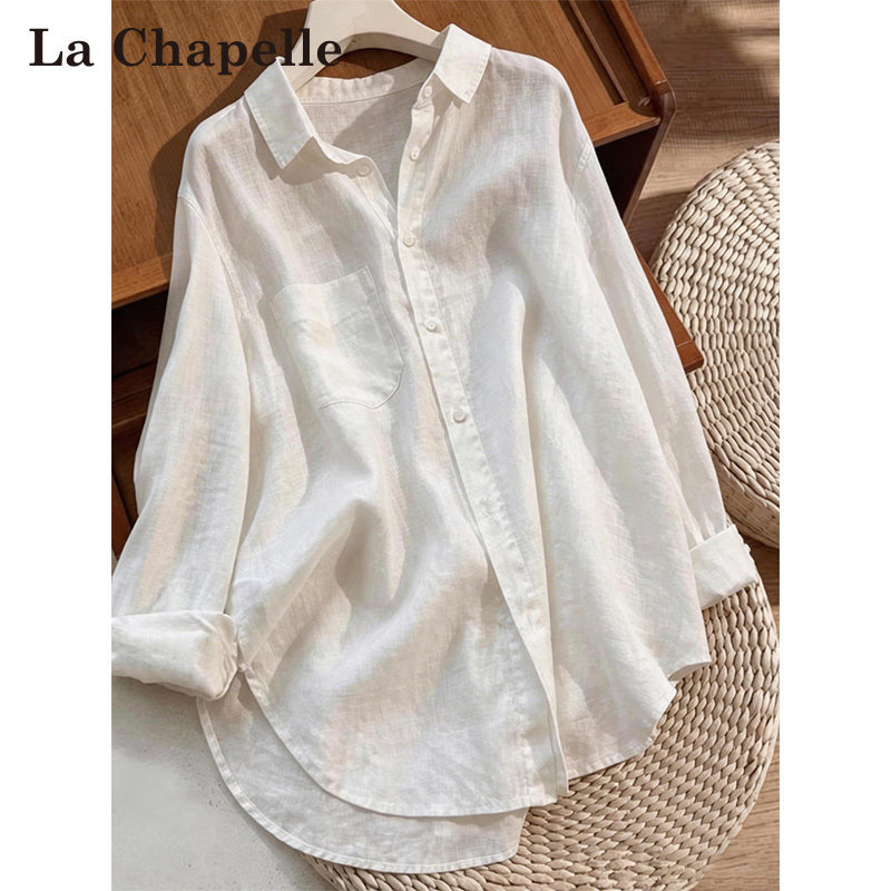 La Chapelle White Sun-Protective Long-Sleeve Shirt for Women, Summer Thin Style, High-End Feel, Loose Fit, Slimming Shirt, Cool Top