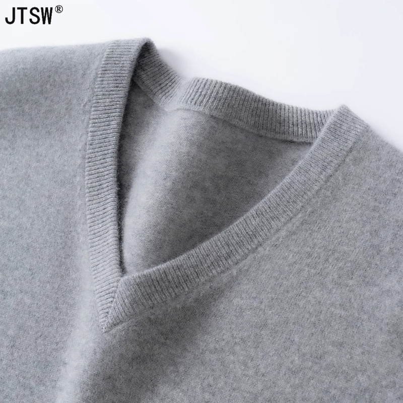Ordos City Men's Autumn and Winter 100% Pure Cashmere Sweater V-Neck Loose Fit Knitted Vest Base Layer Sweater