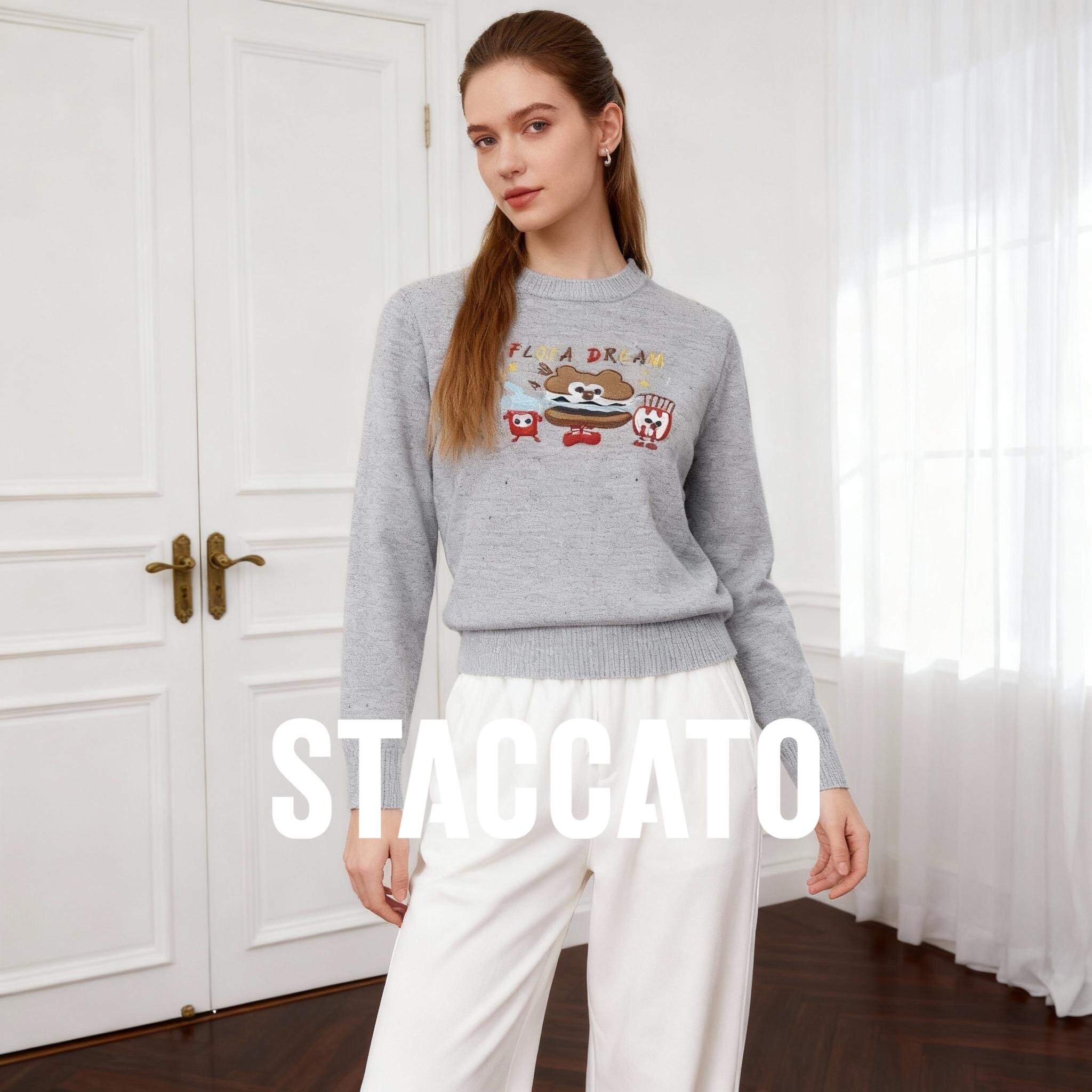 STACCATO 2025, осенний новый универсальный модный свитер с круглым вырезом, повседневный короткий простой вязаный свитер в западном стиле Изображение 1