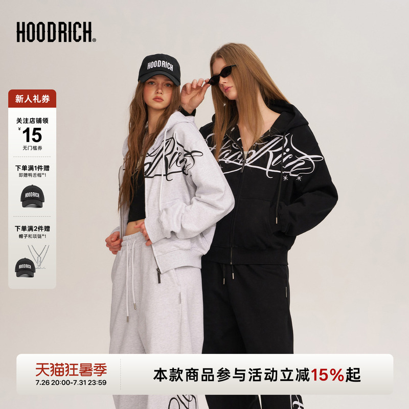 Hoodrich American-Style Graffiti Letter Embroidered Zipper Cardigan Knitted Sweatshirt Spring Short Slim-Fit Jacket for Women