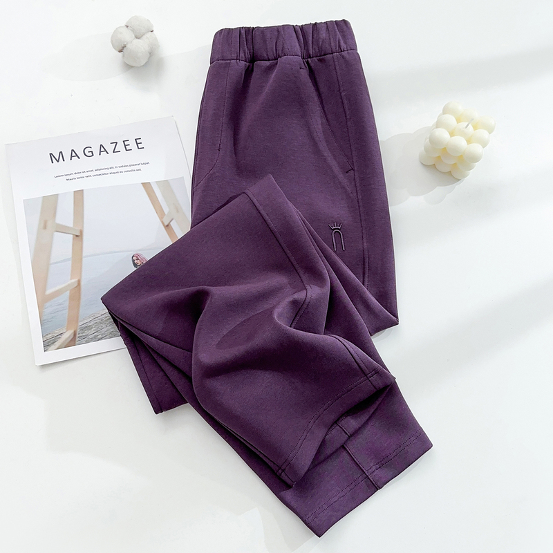 High-End Grape Purple Casual Pants for Women, Autumn Thin Loose Sweatpants with Embroidery, Korean Style Versatile Straight-Leg Sports Pants High-End Grape Purple Casual Pants for Women, Autumn Thin Loose Sweatpants with Embroidery, Korean Style Versatile Straight-Leg Sports Pants