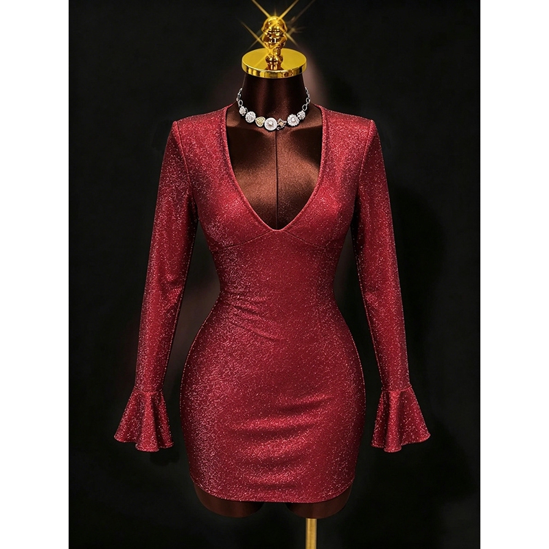 2025 Women's Shiny Silver Thread Mini Dress Long Sleeve Bodycon Party Dress Amazon Hot Sale 2025 Women's Shiny Silver Thread Mini Dress Long Sleeve Bodycon Party Dress Amazon Hot Sale