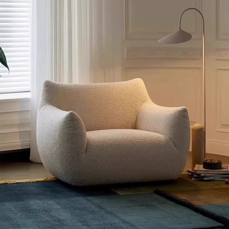 Cream-Style Totoro Leisure Chair Balcony Living Room Single Chair Designer French Minimalist Lambswool Leisure Sofa Chair