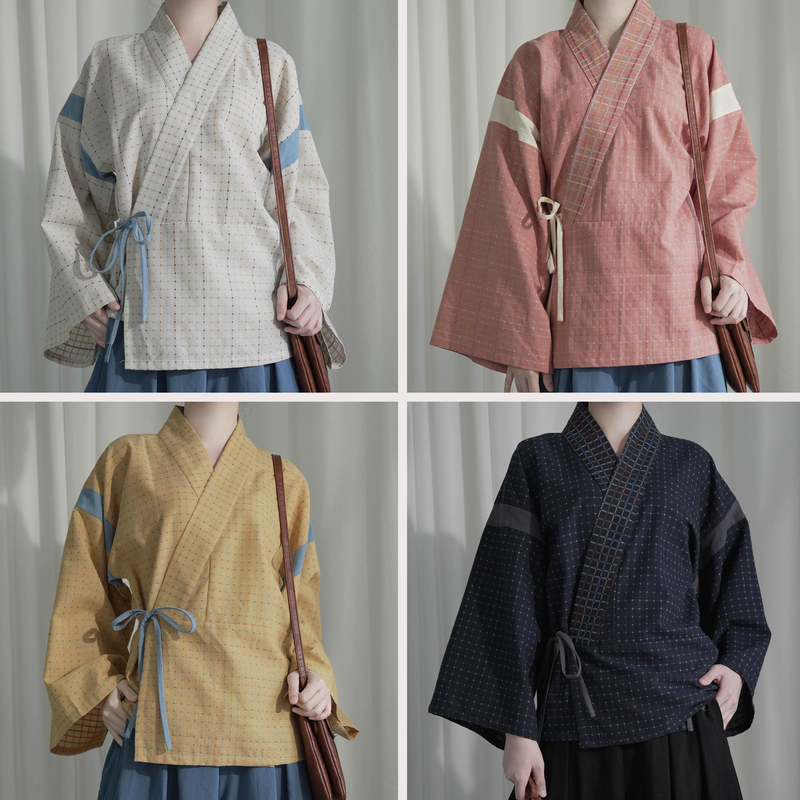 Jin-Style Cross-Collar Ru [Dot Pattern] Color-Blocked Jin Ru Unisex Top Jacket Hanfu for Autumn and Winter