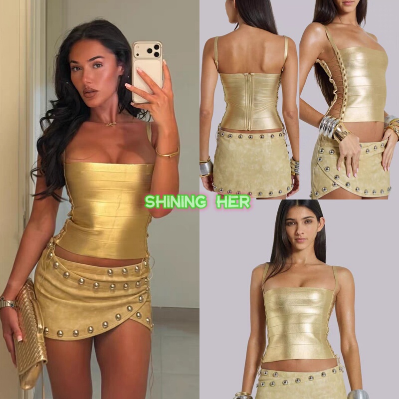 In Stock *Jaded London 26 New Model Cross-Tie Bandage-Style Gold Corset Camisole Top