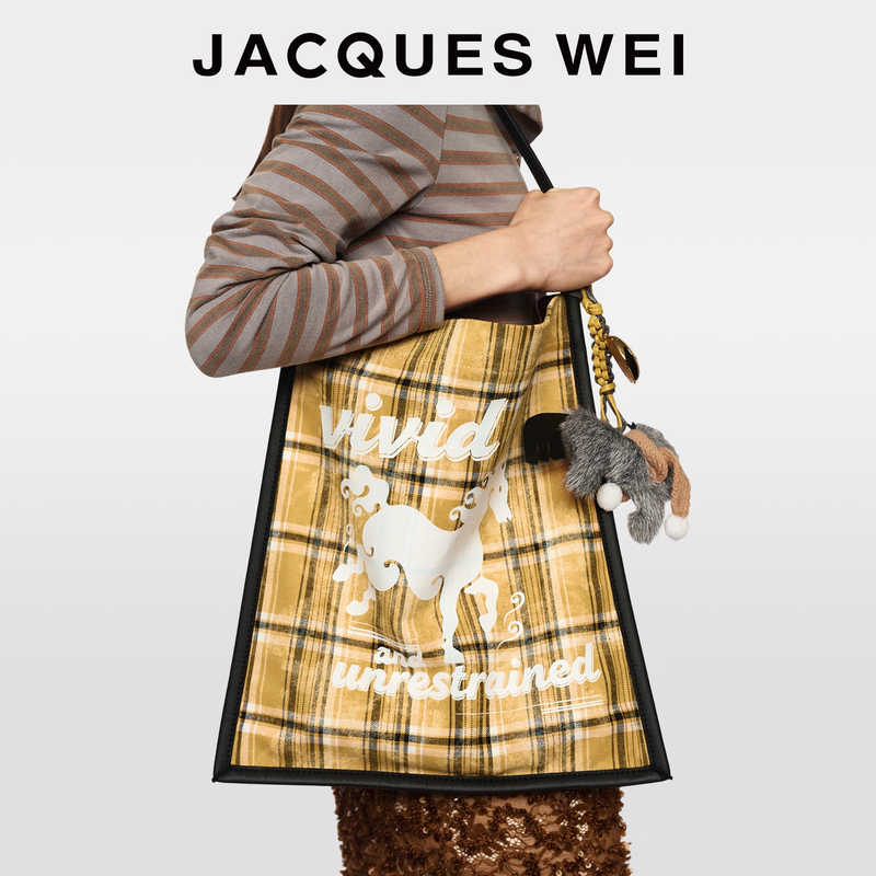 Jacques Wei2026 New Year Series Cny Pony Fur Pendant Yellow Checkered Print Vintage Canvas Bag