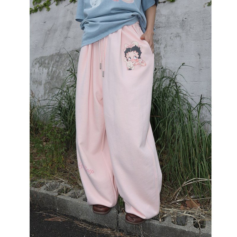 Ronron X Betty Boop Collaboration Series 26 Summer Letter Drawstring Jogger Sweatpants Casual Pants Ronron X Betty Boop Collaboration Series 26 Summer Letter Drawstring Jogger Sweatpants Casual Pants
