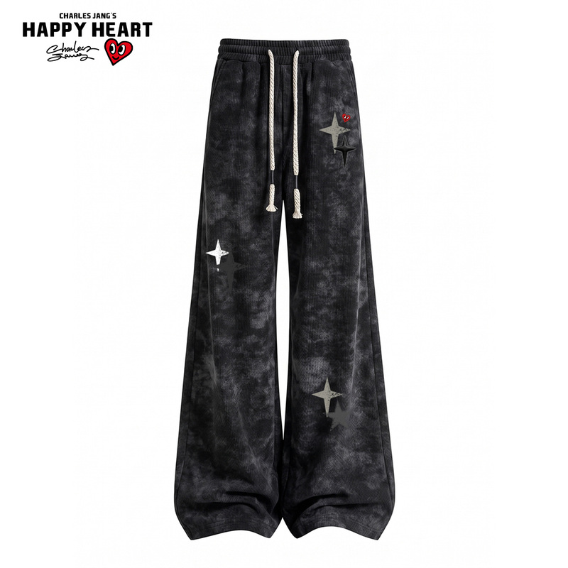 Charles Heart American Retro Tie-Dye Wide-Leg Pants for Men, Autumn Trendy Brand Loose Drape Straight-Leg Casual Trousers Charles Heart American Retro Tie-Dye Wide-Leg Pants for Men, Autumn Trendy Brand Loose Drape Straight-Leg Casual Trousers