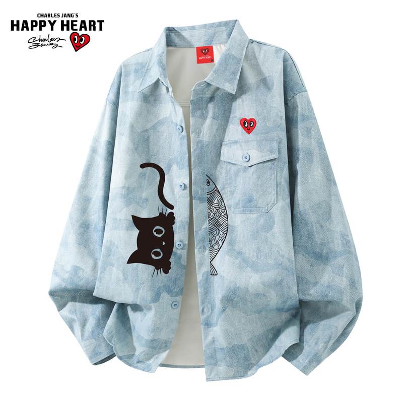 Charles Heart American Tie-Dye Long Sleeve Shirt Unisex Spring and Autumn 2026 New Trendy Loose Shirt Jacket