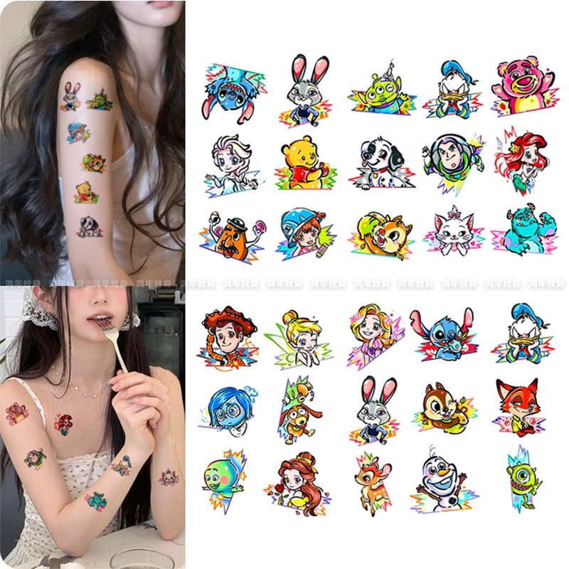 Disney Family Fun Park Cartoon Cute Wrist Arm Colorful Tattoo Stickers Waterproof Long-Lasting Student ins Style