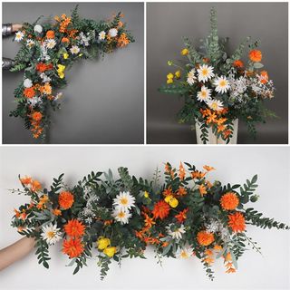 Wedding stage chamomile fresh green flower arrangement forest wedding flower arrangement t stage silk flower road leading flower art simulation flower
