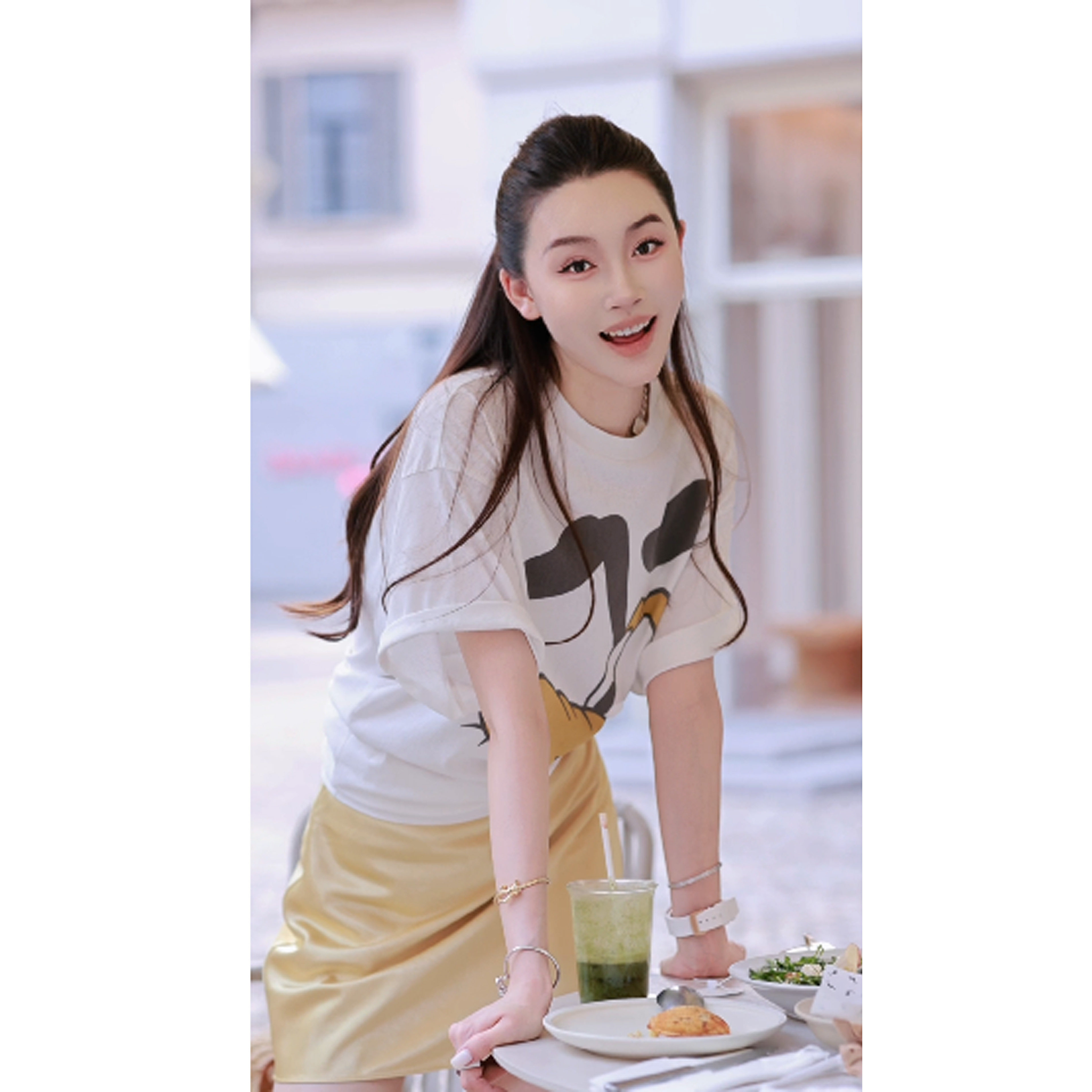 「ハッピーTシャツ」宝爾佳韓美 BL144526103 ゆったりフィット 綿100% 漫画プリント 子犬柄 半袖シャツ