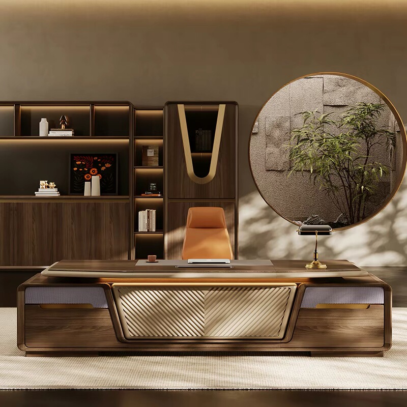 New Chinese-Style Black Walnut Executive Desk 2026 New Model, Grand Solid Wood Executive Desk for Chairman and General Manager