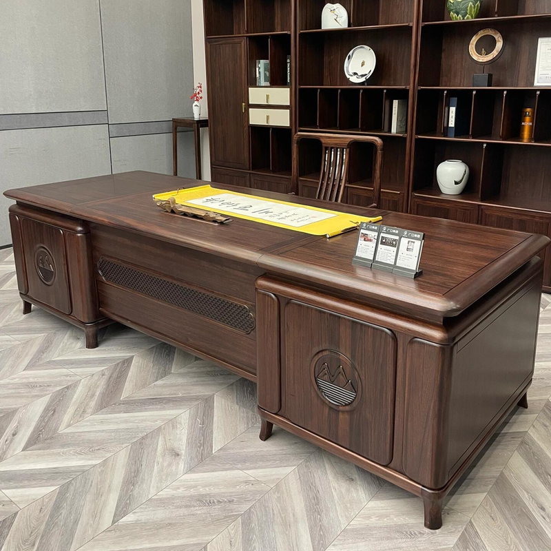 New Chinese-Style Solid Wood Executive Desk, Ebony Wood Office Desk, President'S/Chairman's Office, Light Luxury High-End Executive Desk New Chinese-Style Solid Wood Executive Desk, Ebony Wood Office Desk, President'S/Chairman's Office, Light Luxury High-End Executive Desk