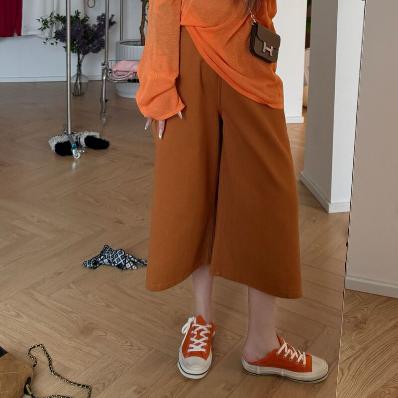 【S.S】Orange Bubble - Large Size, All-Cotton, Non-Elastic, Slimming, Versatile, Casual Straight-Leg Cropped Pants S02671