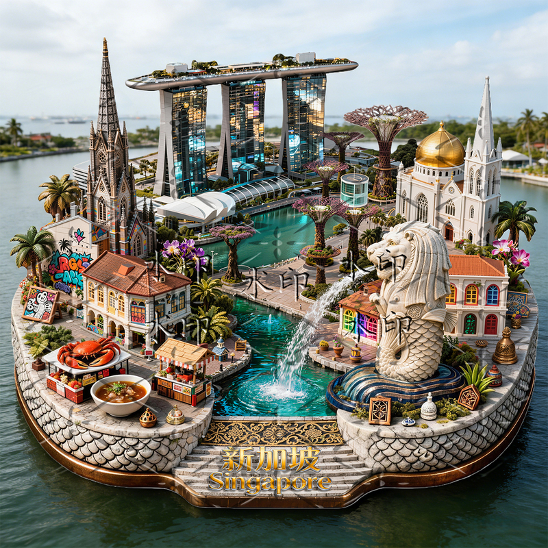 Singapore Metal Embossed Magnetic Refrigerator Magnets Popular City Tourist Attractions Collection Souvenirs Cultural and Creative Gifts