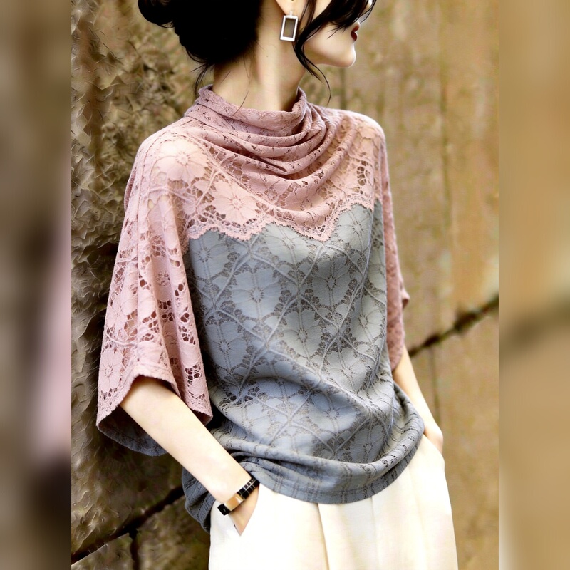 Contrast Color Lace Top for Women, Loose Fit, High-End Feel, Niche Design, Slimming, Artistic Style, New for Autumn 2026 Contrast Color Lace Top for Women, Loose Fit, High-End Feel, Niche Design, Slimming, Artistic Style, New for Autumn 2026