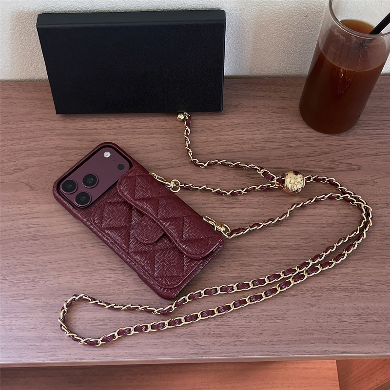 Suitable for Rhombus-Patterned Burgundy Card Holder Case for Apple 18 Pro Max, iPhone 16 Pro Crossbody Lanyard Strap Chain, 15 Anti-Drop Protective Case, 17 Pro Max Small Chanel-Style Cherry Red Suitable for Rhombus-Patterned Burgundy Card Holder Case for Apple 18 Pro Max, iPhone 16 Pro Crossbody Lanyard Strap Chain, 15 Anti-Drop Protective Case, 17 Pro Max Small Chanel-Style Cherry Red