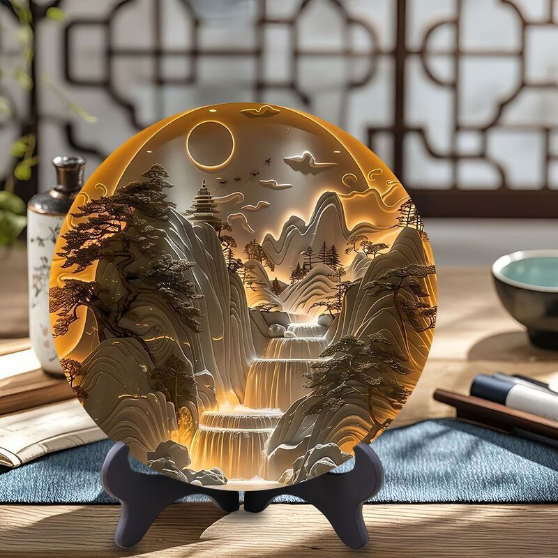Ancient-Style Imitation Relief Three-Dimensional Disc Ornament for Study Room, Tea Room, Office Desk, Exquisite Display Piece, Creative Gift for Friends