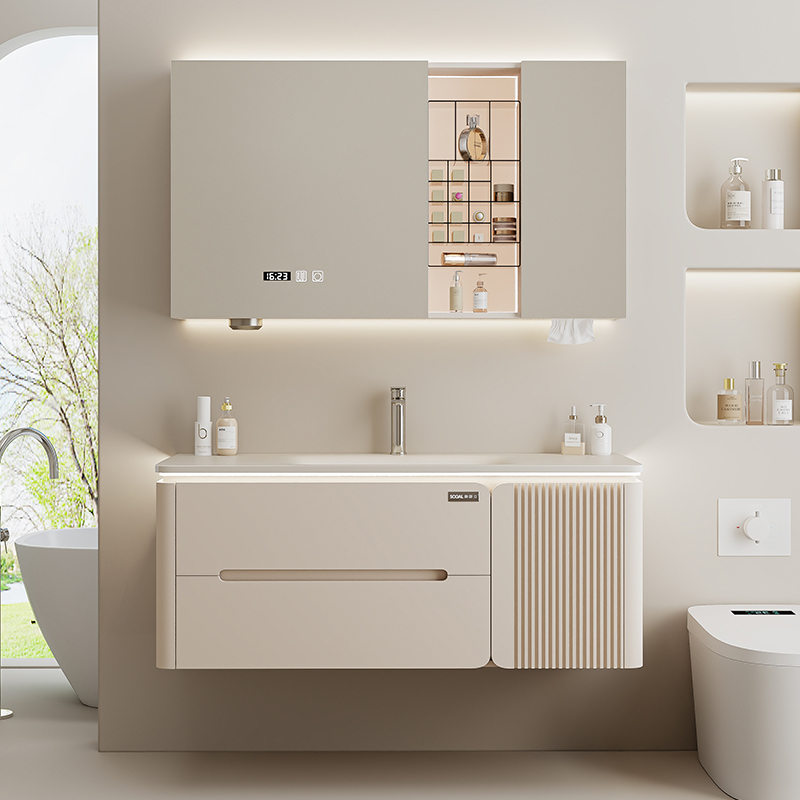 Sofia Light Luxury Style Rock Slab Hot-Bent Integrated Basin Bathroom Cabinet Toilet Washbasin Lacquered Washbasin Cabinet Set