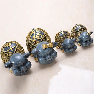 树脂工艺品欧式蓝色大号幸福猪摆件 创意客厅电视柜Y家居装饰品