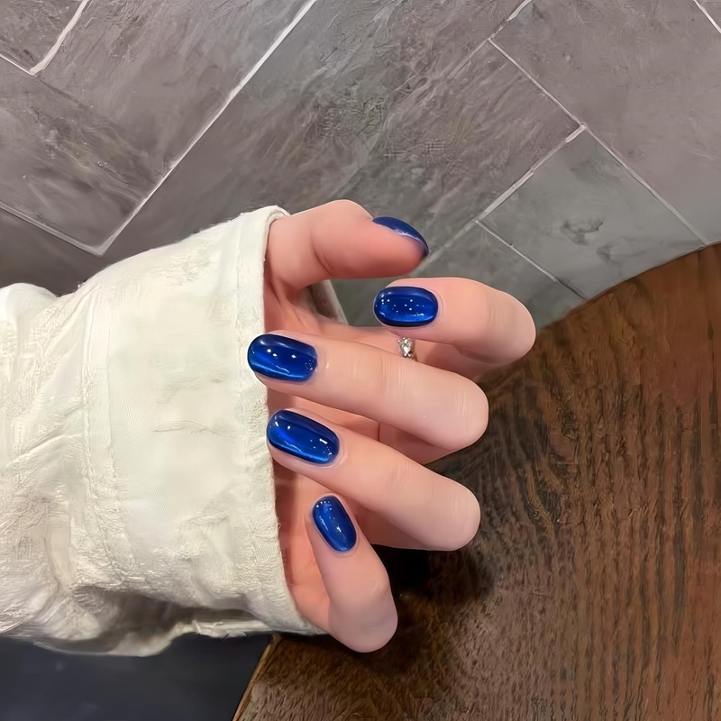 New Klein Blue Cat-Eye Nail Art, High-End Blue Solid Color, Handmade Wearable Nails, Short Style, Detachable New Klein Blue Cat-Eye Nail Art, High-End Blue Solid Color, Handmade Wearable Nails, Short Style, Detachable