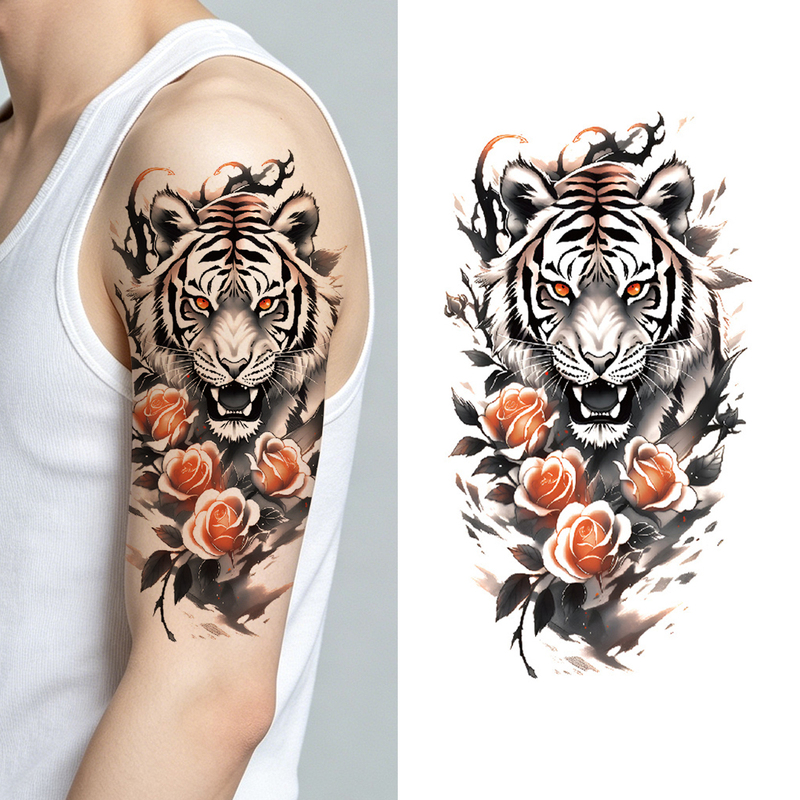Tattoo Stickers Tiger Rose Flower Armband Waterproof Long-Lasting Body Makeup Stickers Tattoo Stickers Tiger Rose Flower Armband Waterproof Long-Lasting Body Makeup Stickers